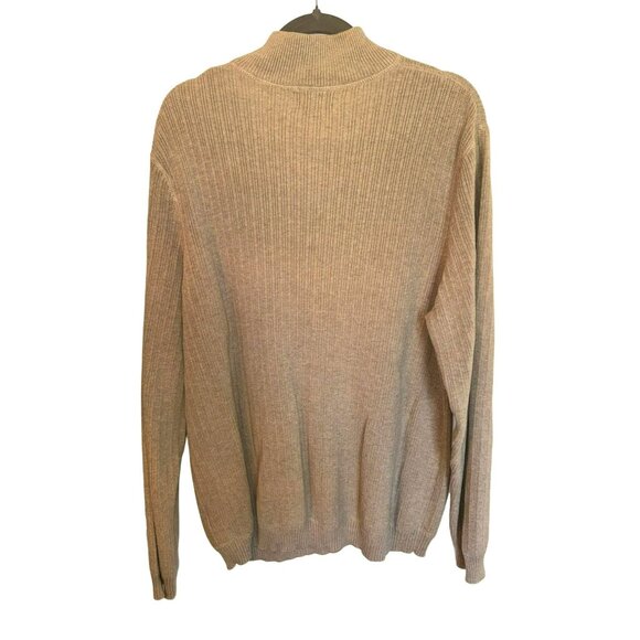 Eddie Bauer Mens Beige Ribbed Heavy Knit Cotton Half-Zip Sweater Cardigan Size L - Picture 2 of 7